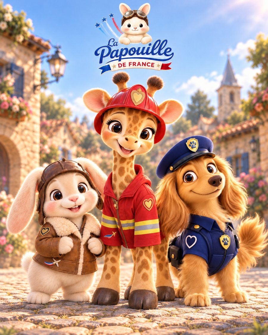 Pompon l'Avion, Girafeu et Brigadou, les trois héros de La Papouille de France
